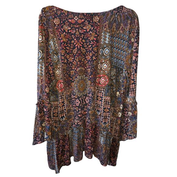 Artesia Geometric Boho Bell Slee Tunic Blouse Size Large EUC - Picture 2 of 5